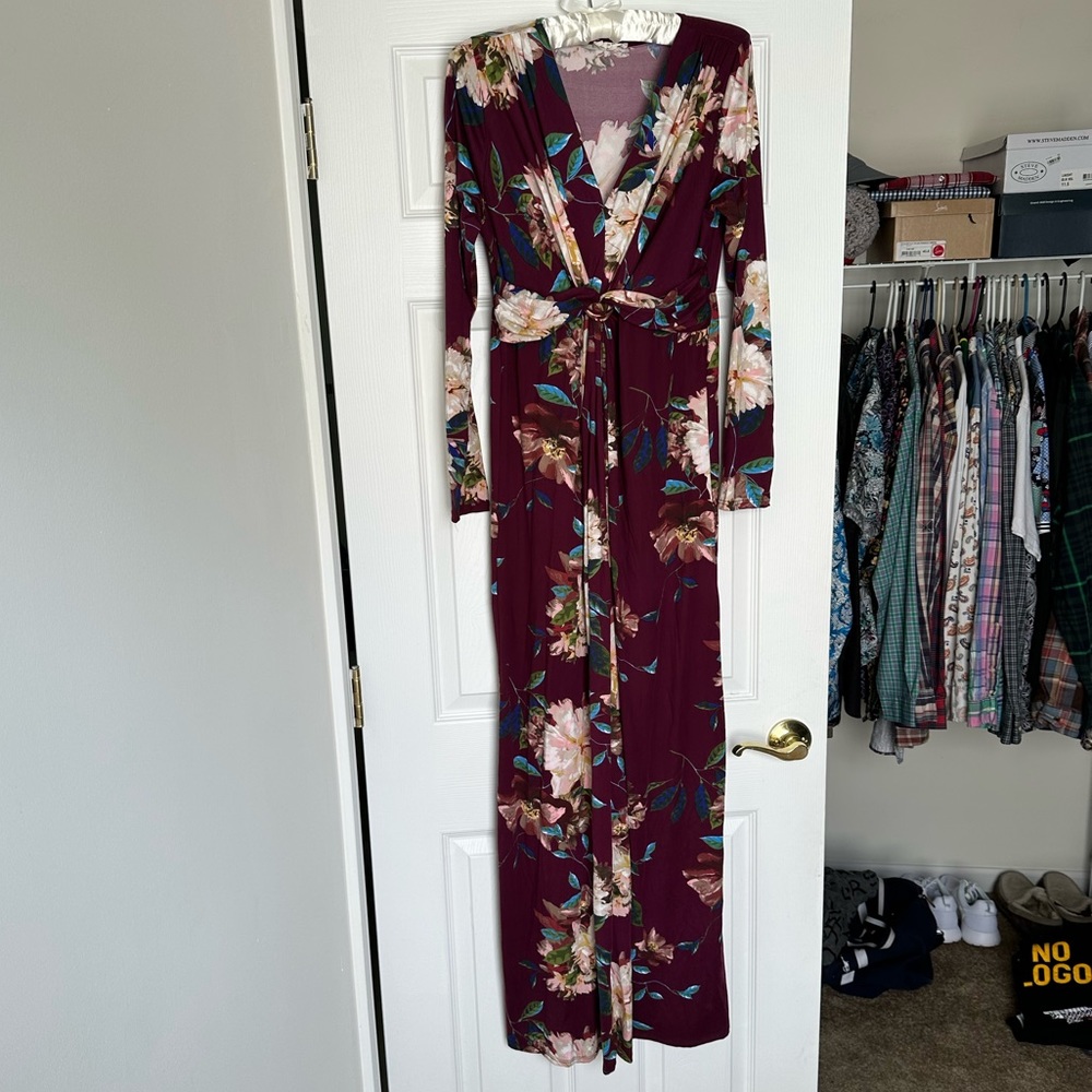 Long sleeve flowy maxi dress with flower pattern